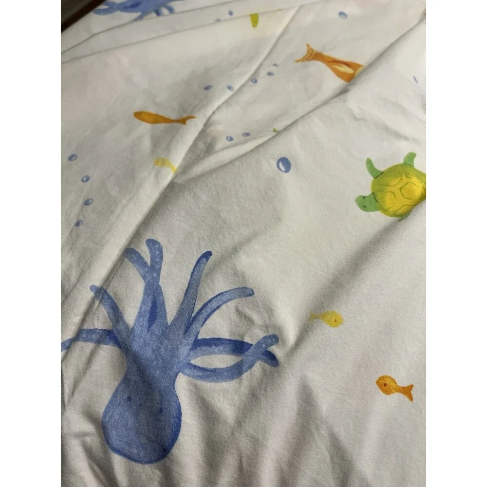 Pottery Barn Kids Sea Fish Turtle Under The Sea Twin Size Duvet Cover Flat Sheet